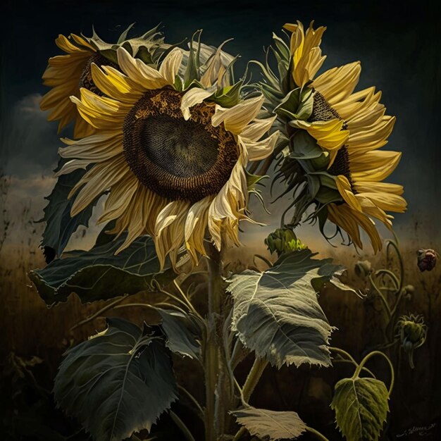 Una pintura de un girasol con la palabra sol.