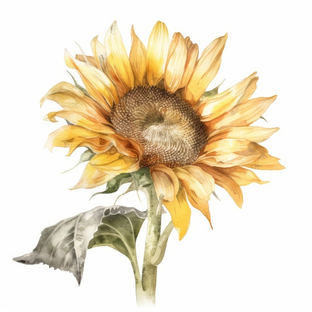 Pintura de girasol sobre fondo blanco IA generativa