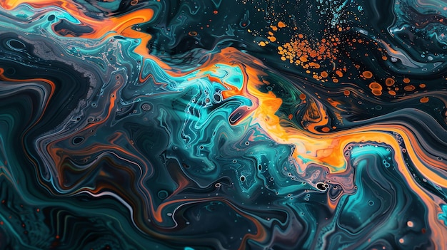 Pintura giratoria en azul, naranja y amarillo