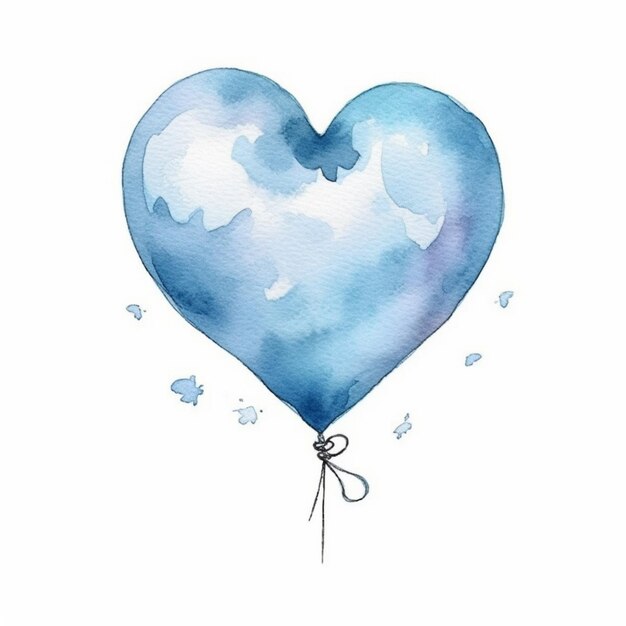 una pintura de un globo azul en forma de corazón con una cuerda generativa ai