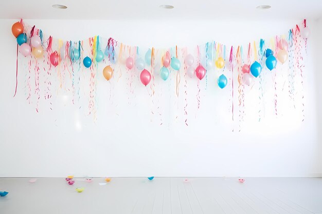 Foto una pintura de globos en una pared con una pared blanca detrás de ellos