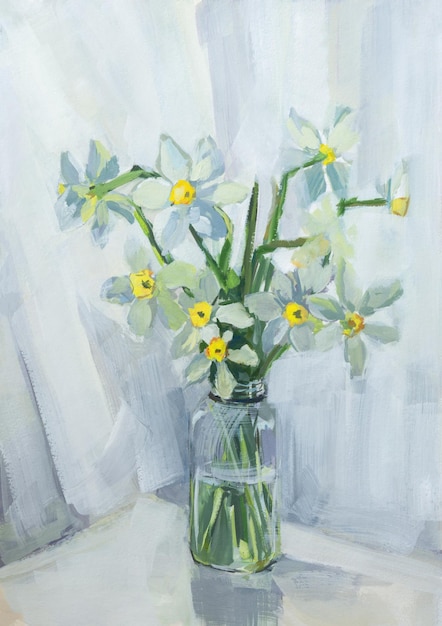 Pintura gouache de narcisos