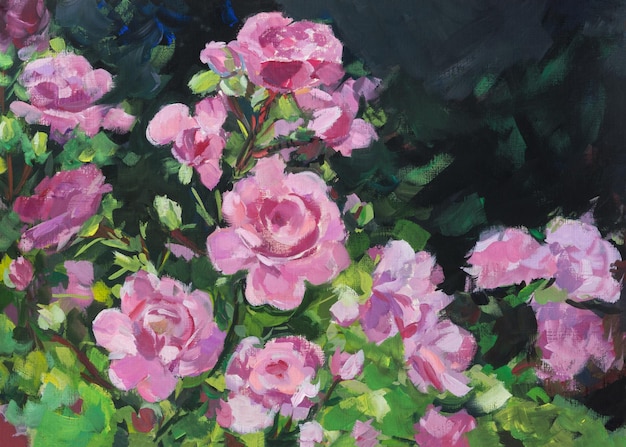 Pintura gouache de rosas rosadas