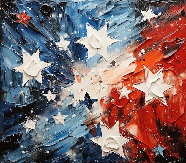 pintura de una gran bandera estadounidense con estrellas pintadas en ella generativo ai