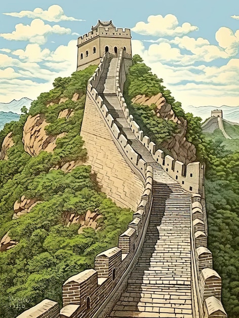 Una pintura de la Gran Muralla de China