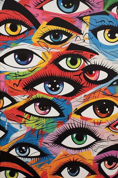 una pintura de un grupo de ojos con diferentes colores.