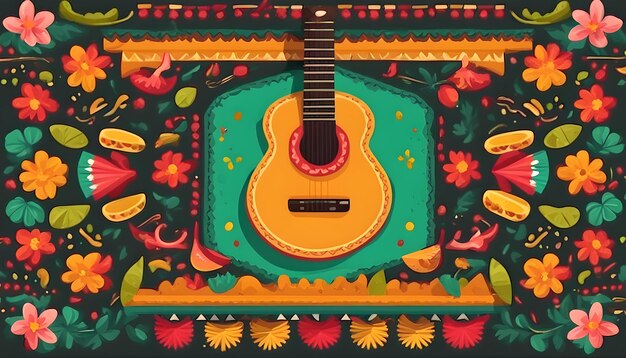 una pintura de una guitarra que tiene una imagen de un hombre en ella