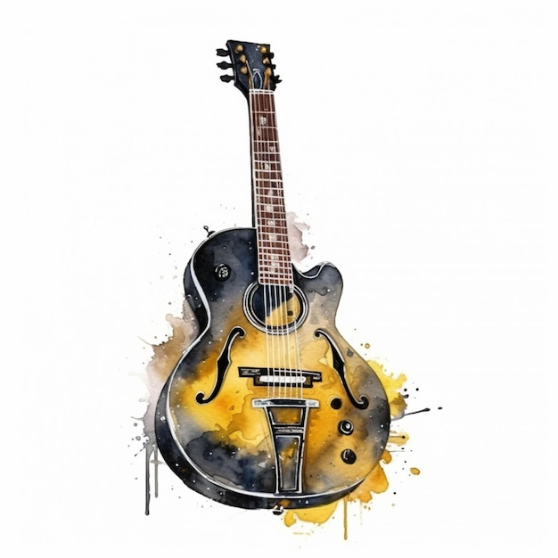 Una pintura de una guitarra con un traste amarillo ai generativo