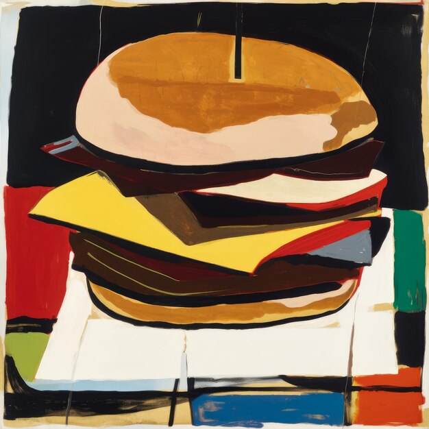 Pintura de hamburguesa jugosa con fondo abstracto