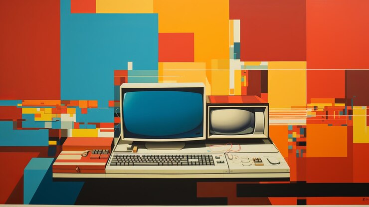 Foto pintura de hardware de computadora vintage con bloqueo de color