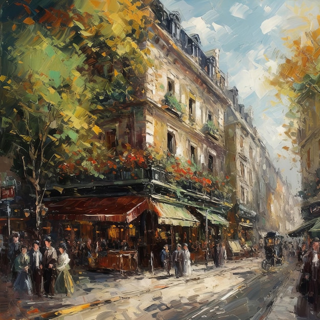 Pintura hermosa abstracta de la escena de la calle parisina de inspiración impresionista