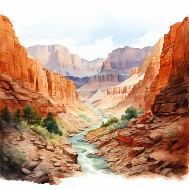 Pintura hiper-realista em aquarela do Grand Canyon