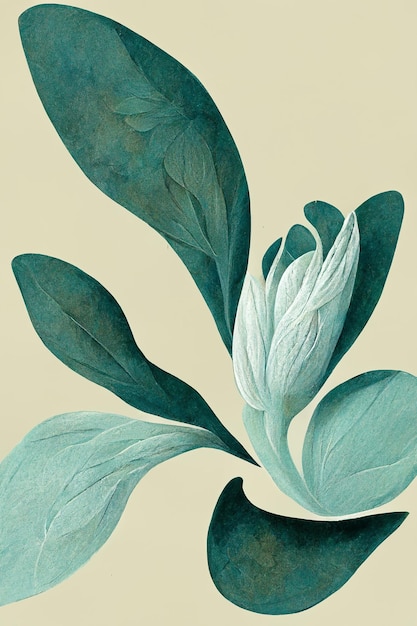 Pintura de hoja floral verde, planta abstracta, ilustración de hoja decorativa