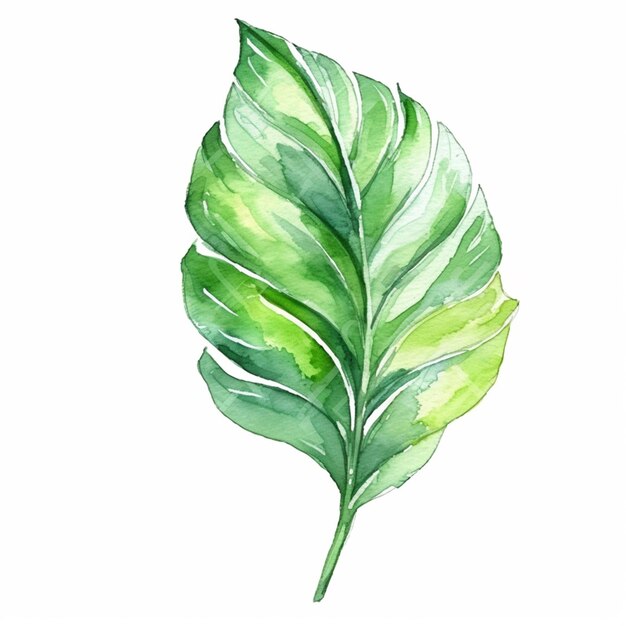 una pintura de una hoja verde con un fondo blanco ai generativo