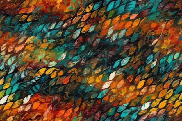 Pintura de hojas coloridas sobre un fondo vibrante IA generativa