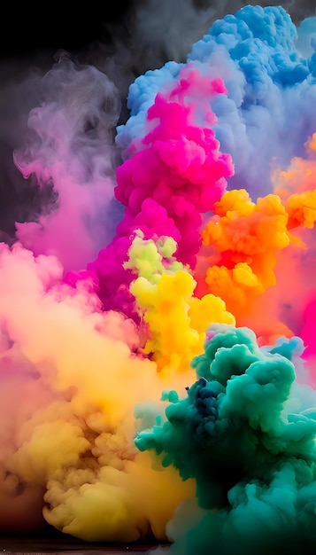 La pintura de Holi vuela en la forma de un fondo de nube