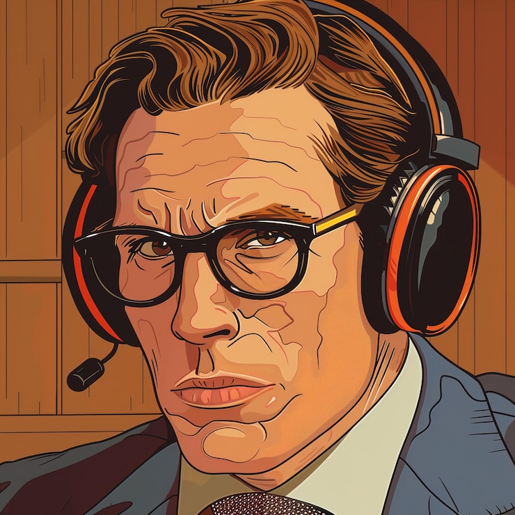 Foto una pintura de un hombre con auriculares con las palabras el hombre con las gafas
