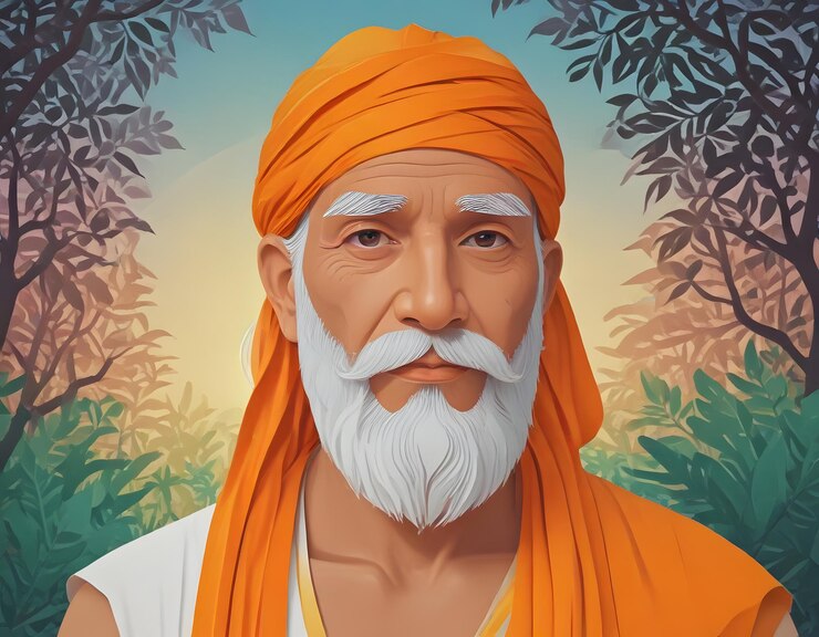 Foto una pintura de un hombre con una barba blanca y un turbante naranja