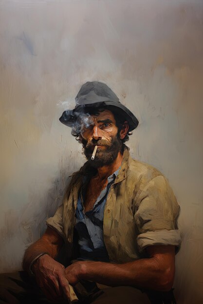 Foto una pintura de un hombre fumando un cigarrillo