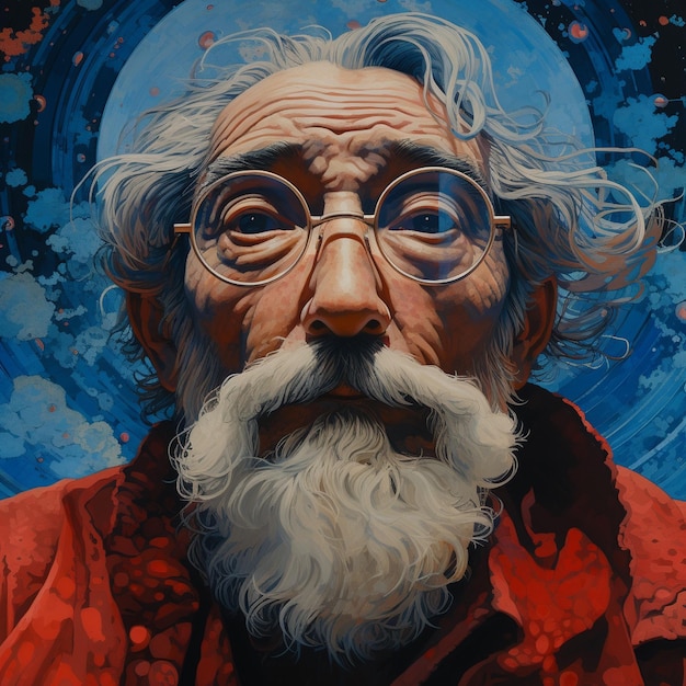 una pintura de un hombre con gafas y barba.