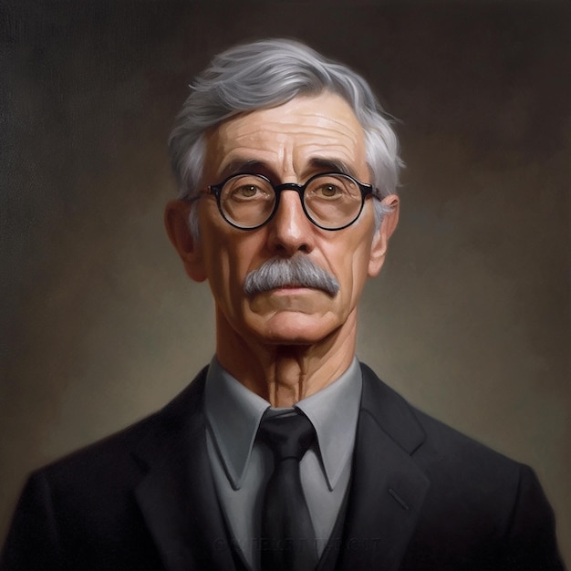 Una pintura de un hombre con gafas y bigote.