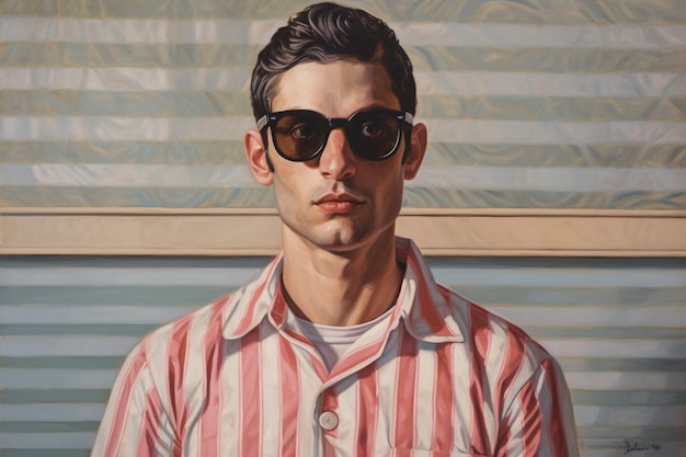 Una pintura de un hombre con gafas de sol y un stri