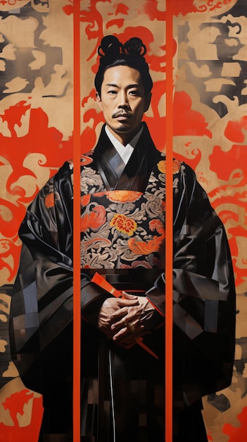 una pintura de un hombre con un kimono