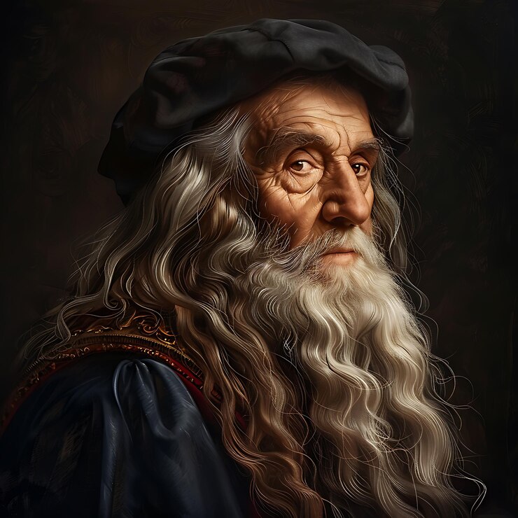 pintura de un hombre con una larga barba y una boina