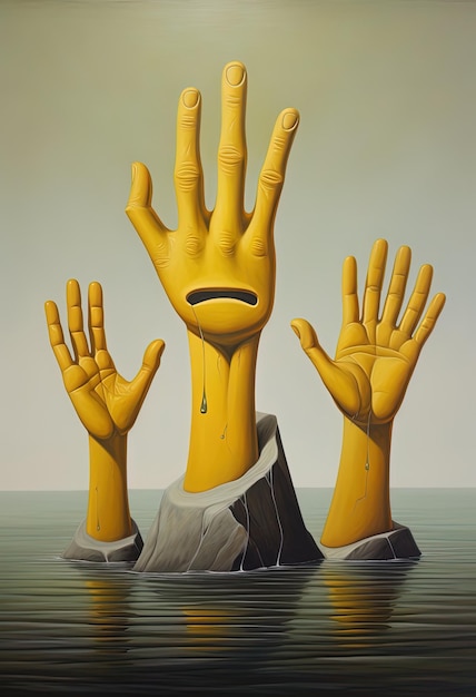 una pintura de un hombre con las manos en el aire