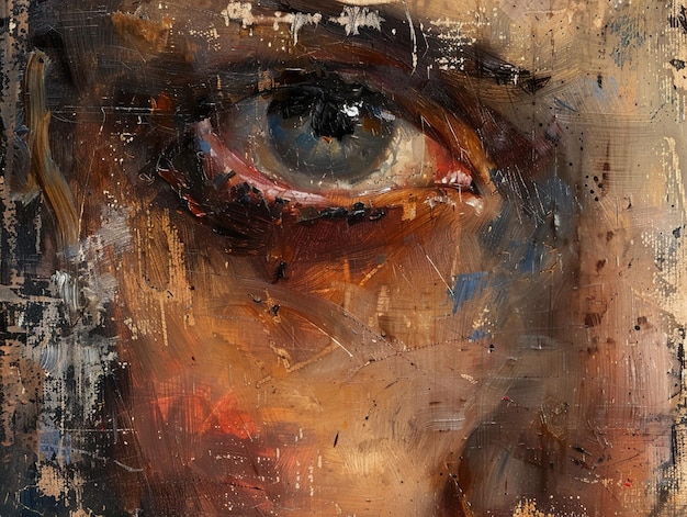 una pintura de un hombre con un ojo rojo y un ojo marrón