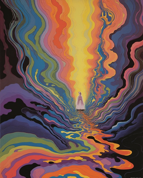 pintura de un hombre parado en un túnel colorido con un fondo de cielo ai generativo