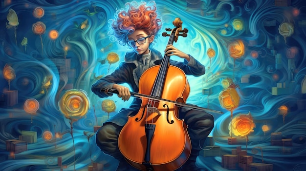 Una pintura de un hombre tocando un violonchelo.