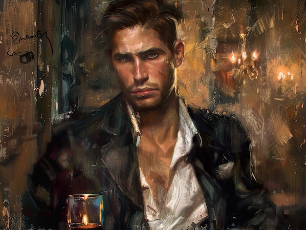 una pintura de un hombre con un vaso de cerveza