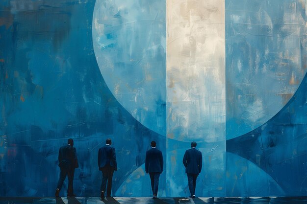 una pintura de hombres en trajes y una gran luna