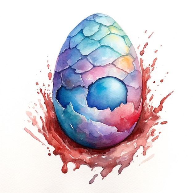 Foto una pintura de un huevo con un huevo de color arco iris dentro.