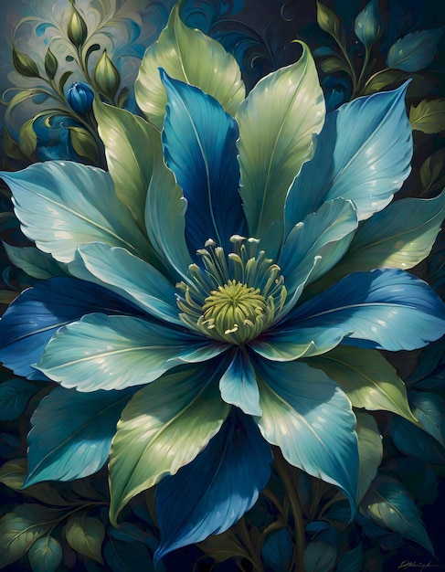 Pintura de la IA generativa de la flor azul