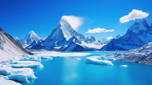 Una pintura de un iceberg con un fondo azul.