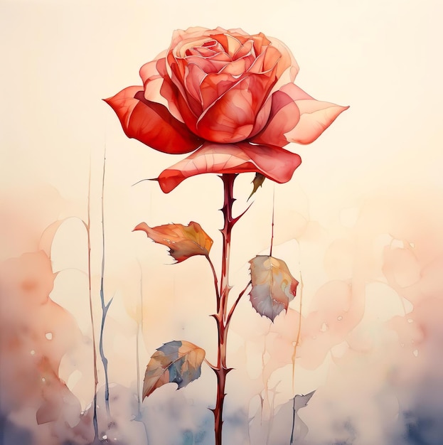 Una pintura de una ilustración de rosa roja.