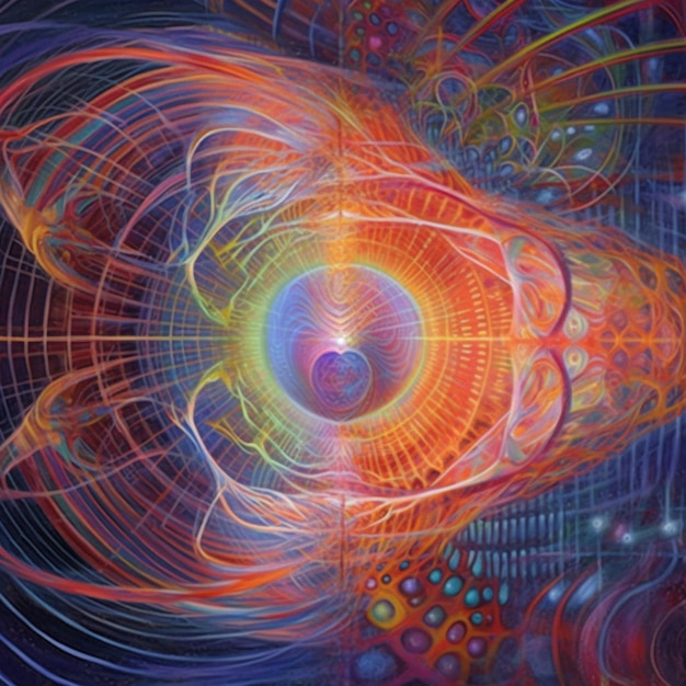 Foto una pintura de una imagen psicodélica de una espiral con un centro azul ai generativo
