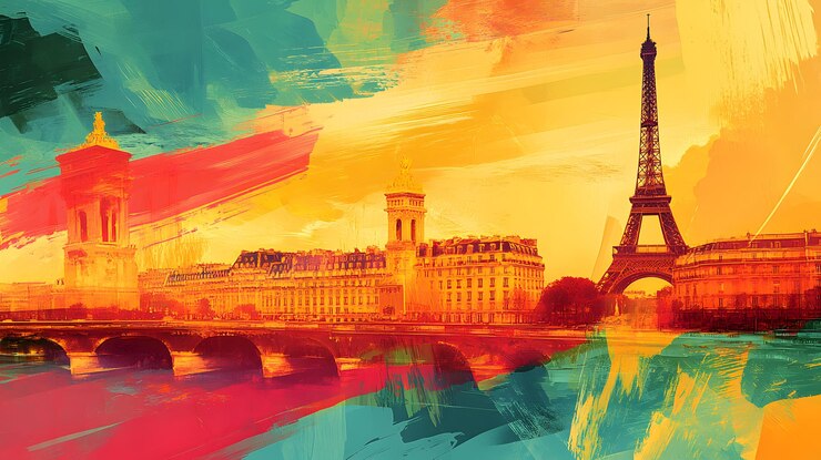 Pintura impresionista abstracta de la Torre Eiffel y el paisaje urbano parisiense