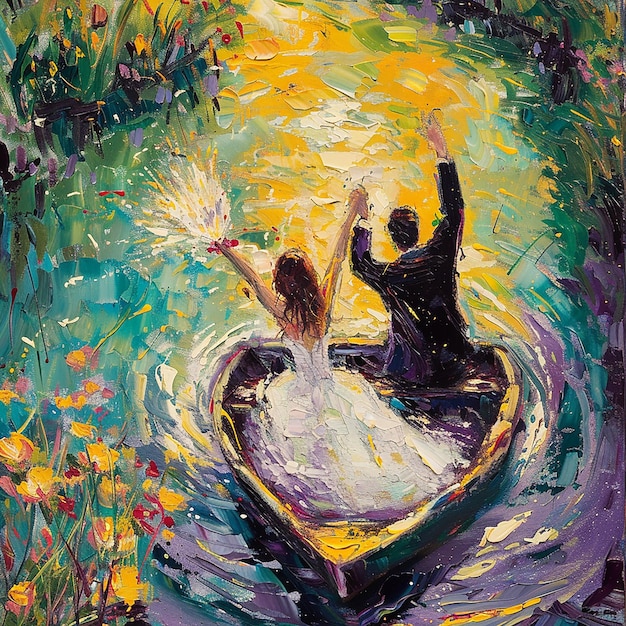 Pintura impresionista del jardín de Monets centrada en plantas de composición diagonal en primer plano o