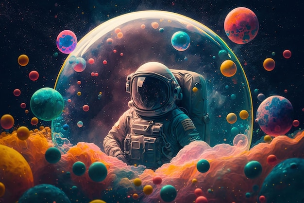 Pintura impressionante de um astronauta em cores vibrantes Generative AI