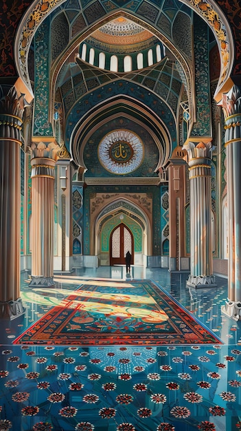 Una pintura del interior de una mezquita