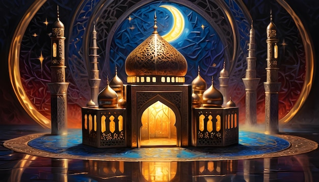 Pintura islâmica do Ramadão em 3D