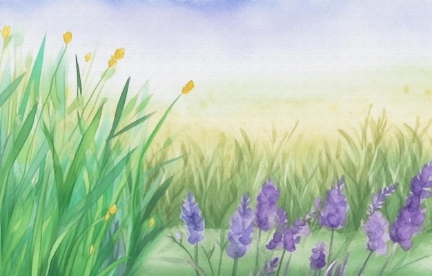una pintura de un jardín con flores púrpuras