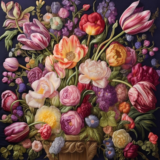 Pintura de un jarrón de flores con fondo oscuro ai generativo