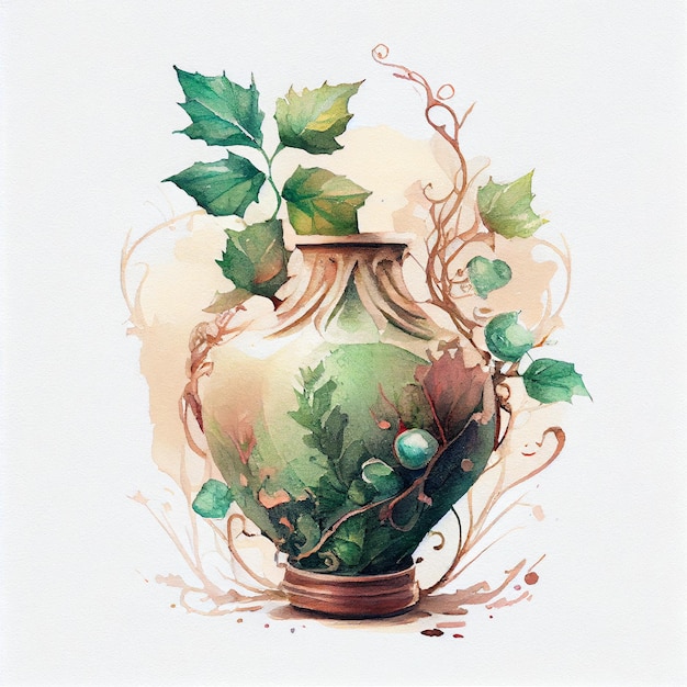 Una pintura de un jarrón con una planta en él