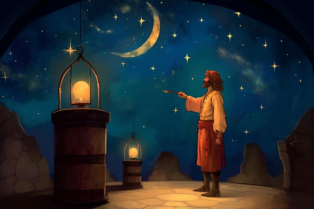 Una pintura de jesus apuntando a una estrella