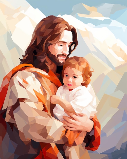 una pintura de jesús sosteniendo a un niño