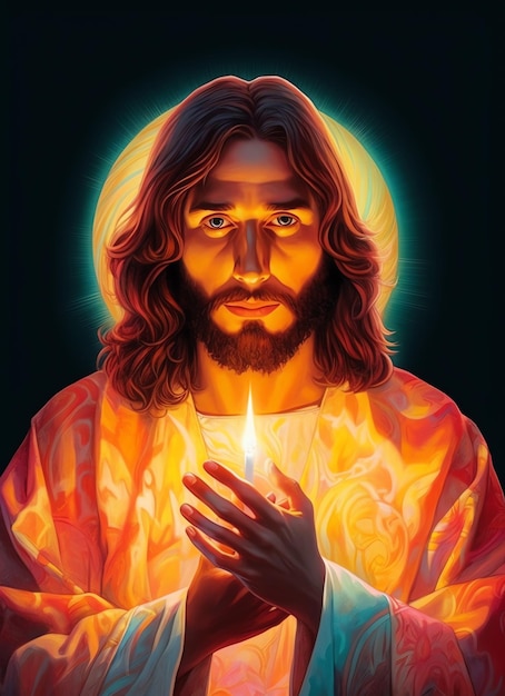 Una pintura de Jesús sosteniendo una vela encendida